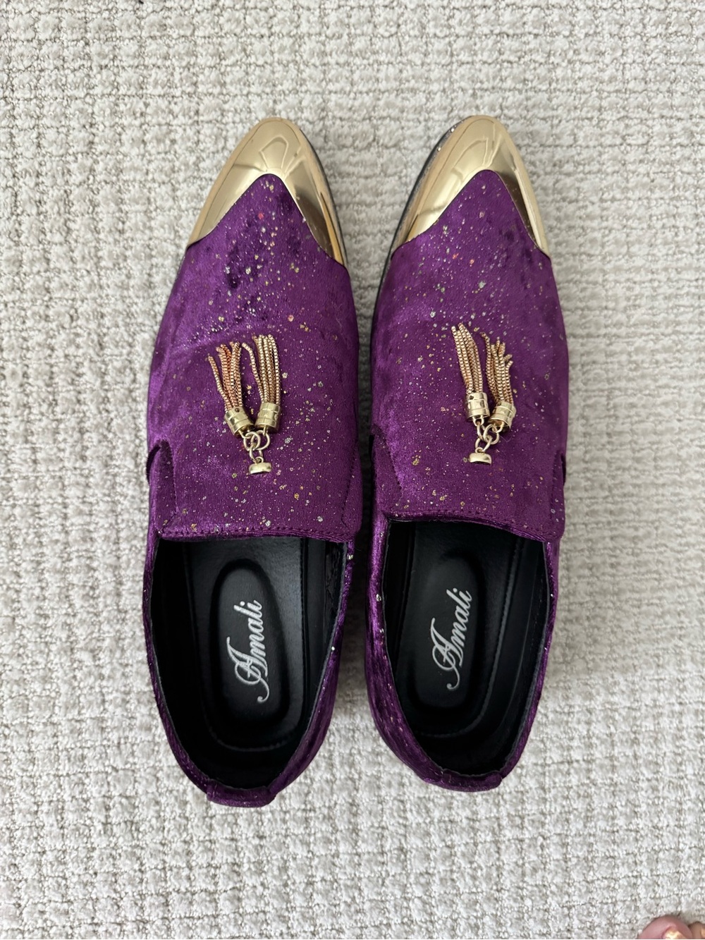 Amali purple and gold velvet shoes